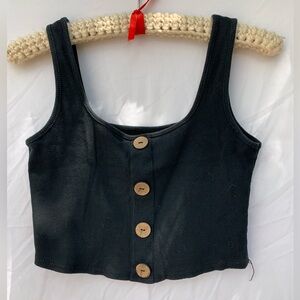CROP TOP - ribbed black cotton crop top with buttons. No label found.